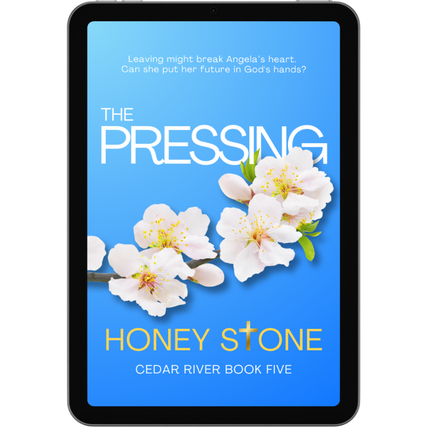 Cover of The Pressing, Book Five in the heartwarming Cedar River series. Leaving might break Angela's heart. Can she put her future in God's hands?